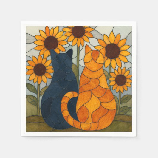 Stained Glass Cats and Sunflowers Art Design Servet (Voorkant)