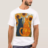 Stained Glass Cats and Sunflowers Art Design T-shirt (Voorkant)