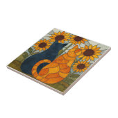 Stained Glass Cats and Sunflowers Art Design Tegeltje (Zijkant)