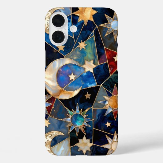 Stained Glass Celestial iPhone Case Moon Stars  (Achterkant)
