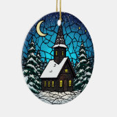 Stained Glass Chapel Winter Night Keramisch Ornament (Rechts)