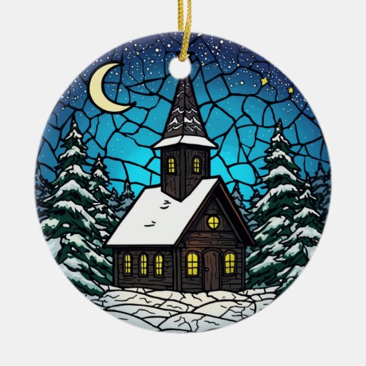 Stained Glass Chapel Winter Night Keramisch Ornament (Voorkant)