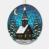 Stained Glass Chapel Winter Night Keramisch Ornament (Links)