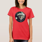 Stained-Glass Christmas Grey Tabby In Green Hat T-shirt (Voorkant)