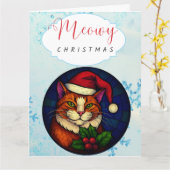 Stained-Glass Christmas Orange Tabby Cat Kaart (Gele Bloem)