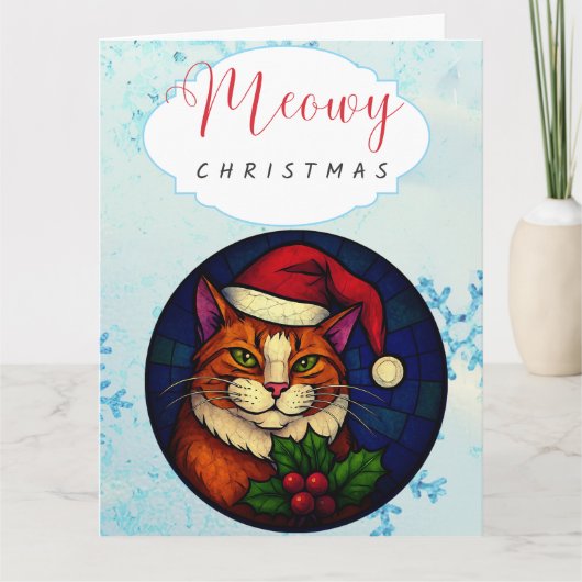 Stained-Glass Christmas Orange Tabby Cat Kaart (Voorkant)