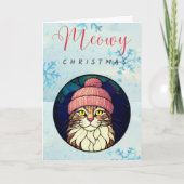 Stained-Glass Christmas Tabby Cat In Pink Cap Feestdagen Kaart (Voorkant)