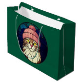 Stained-Glass Christmas Tabby Cat In Pink Cap Groot Cadeauzakje (Voorkant Gekanteld)