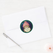 Stained-Glass Christmas Tabby Cat In Pink Cap Ronde Sticker (Envelop)