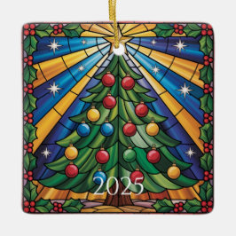 Stained Glass Christmas Tree Design Keramisch Ornament