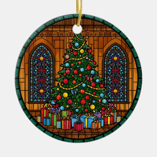 Stained Glass Christmas Tree Magic Keramisch Ornament (Voorkant)