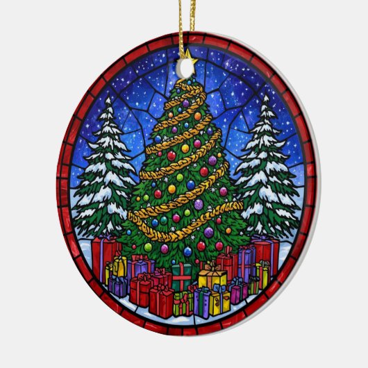 Stained Glass Christmas Tree with Presents Keramisch Ornament (Links)