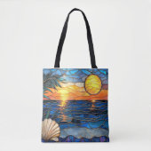 Stained Glass Coastal Sunset Tote Bag (Voorkant)