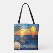 Stained Glass Coastal Sunset Tote Bag (Achterkant)