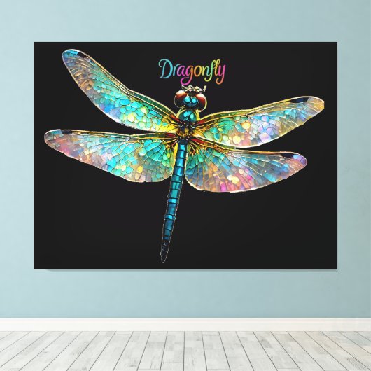 Stained Glass Colorful Dragonfly Canvas Afdruk (Insitu (Houten vloer))