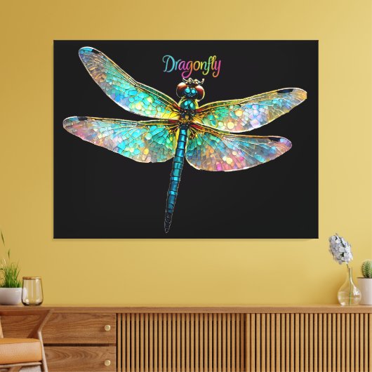 Stained Glass Colorful Dragonfly Canvas Afdruk (Insitu (Woonkamer))