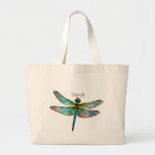 Stained Glass Colorful Dragonfly Grote Tote Bag (Voorkant)