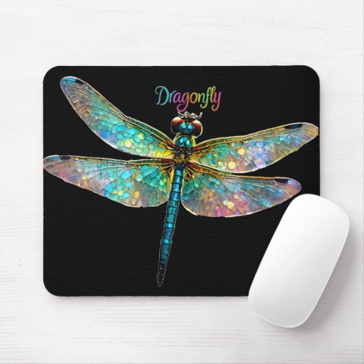 Stained Glass Colorful Dragonfly Muismat (Met muis)
