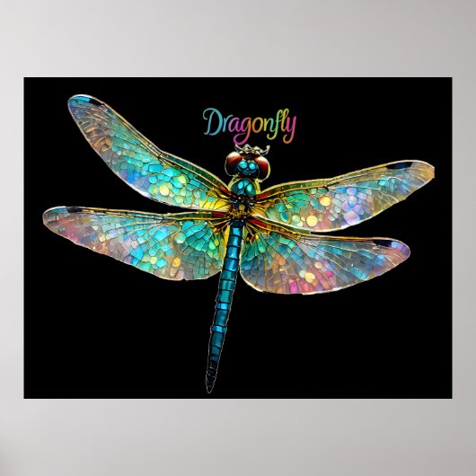 Stained Glass Colorful Dragonfly Poster (Voorkant)