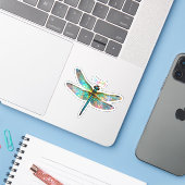 Stained Glass Colorful Dragonfly Sticker (Laptop met iPhone)