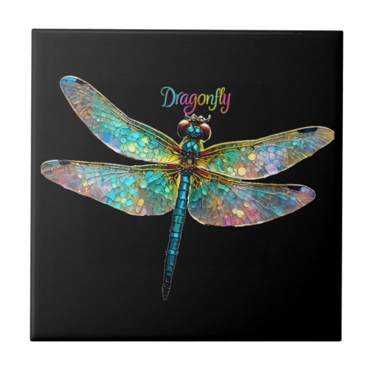 Stained Glass Colorful Dragonfly Tegeltje (Voorkant)