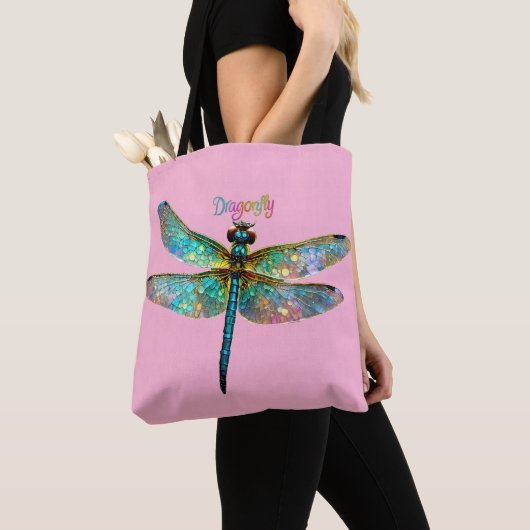 Stained Glass Colorful Dragonfly Tote Bag (Dichtbij)