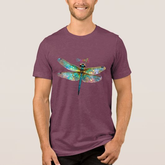 Stained Glass Colorful Dragonfly Tri-Blend Shirt (Voorkant)