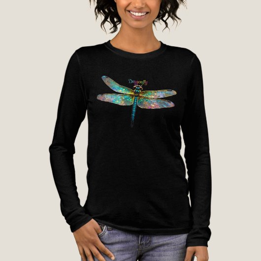 Stained Glass Colorful Dragonfly Tri-Blend Shirt (Voorkant)