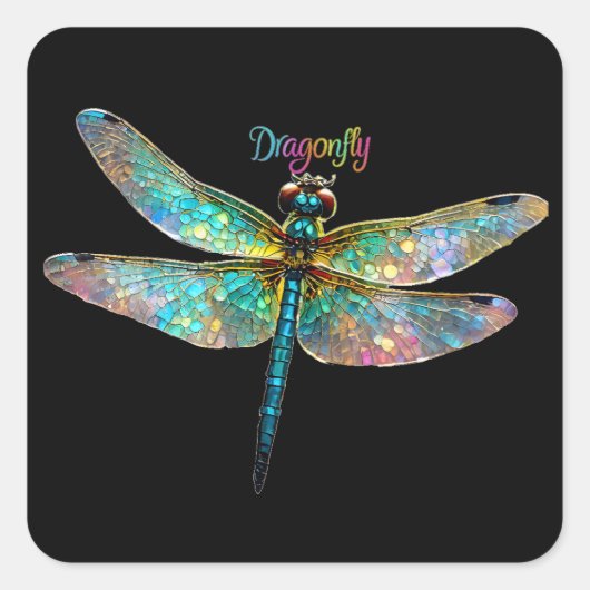 Stained Glass Colorful Dragonfly Vierkante Sticker (Voorkant)
