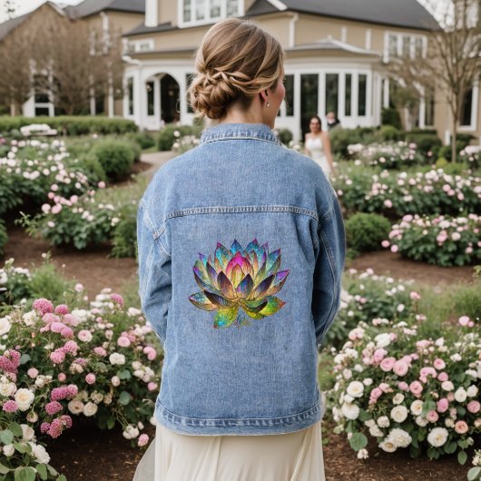 Stained Glass Colorful Lotus Flower  Denim Jacket (Huwelijk Achterkant)