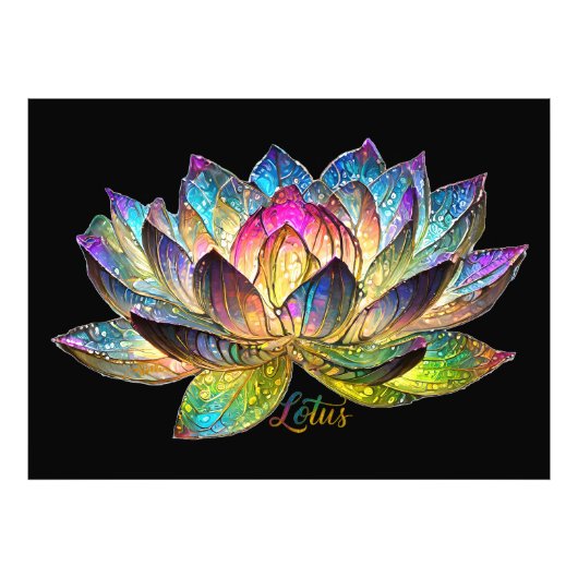 Stained Glass Colorful Lotus Flower on Black Foto Afdruk (Voorkant)