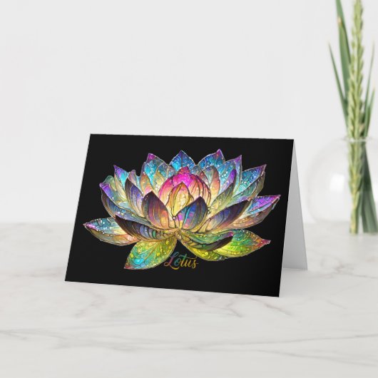 Stained Glass Colorful Lotus Flower on Black Kaart (Voorkant)