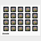Stained Glass Colorful Lotus Flower on Black Vierkante Sticker (Vel)