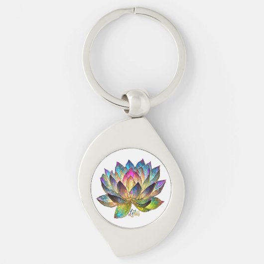 Stained Glass Colorful Lotus Flower on White  Sleutelhanger (Voorkant)