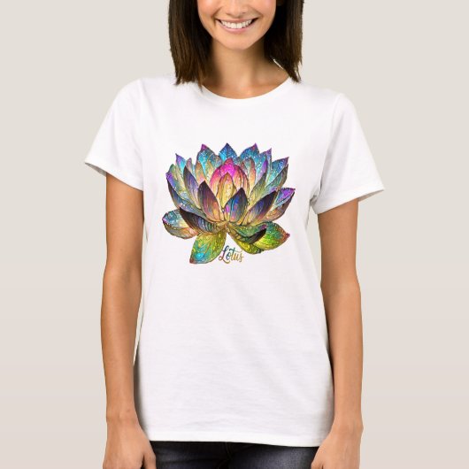 Stained Glass Colorful Lotus Flower T-shirt (Voorkant)