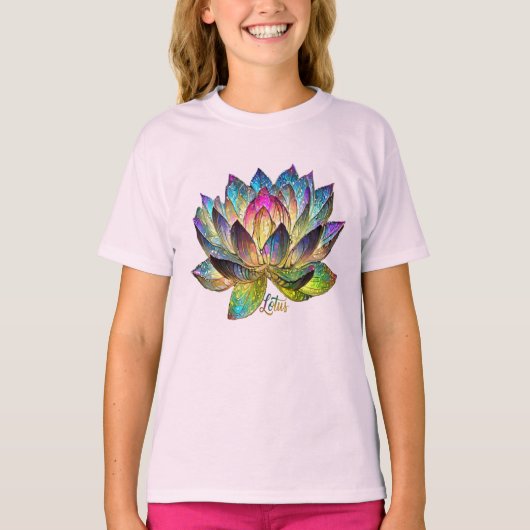 Stained Glass Colorful Lotus Flower  T-shirt (Voorkant)