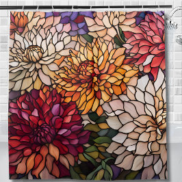 Stained Glass Dahlia Jewel Tone Floral Douchegordijn