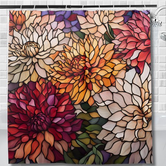 Stained Glass Dahlia Jewel Tone Floral Douchegordijn