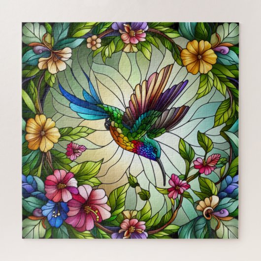 Stained Glass Design of Hummingbird Legpuzzel (Horizontaal)