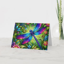 Stained Glass Dragonfly Birthday Card Feestdagen Kaart