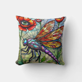 Stained Glass Dragonfly Poppies Unique Eye Art  Kussen