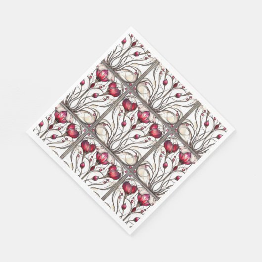 Stained Glass Elegant Red Floral Servet (Hoek)