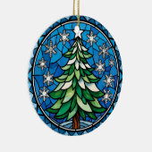 Stained Glass Evergreen Snowflakes Art Keramisch Ornament (Rechts)