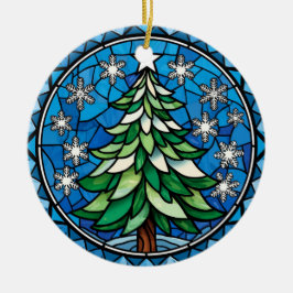 Stained Glass Evergreen Snowflakes Art Keramisch Ornament