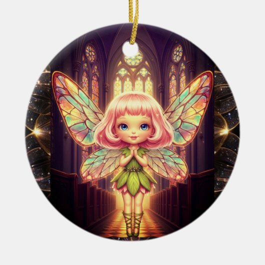 Stained glass, fairies, cathedrals, prayer keramisch ornament (Voorkant)