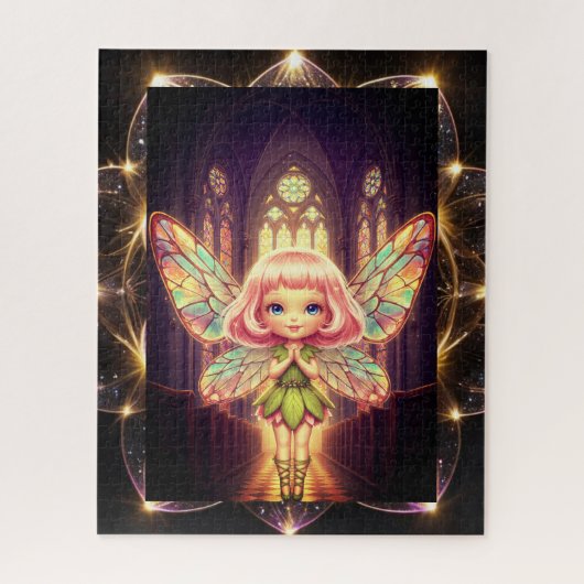 Stained glass, fairies, cathedrals, prayer legpuzzel (Verticaal)