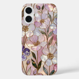 Stained Glass Floral iPhone Case Pink Gold Flowers