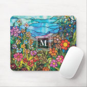 Stained Glass Flower Garden Monogram Mousepad Muismat (Met muis)