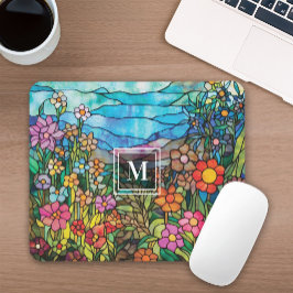 Stained Glass Flower Garden Monogram Mousepad Muismat