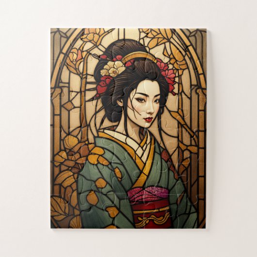 stained glass geisha puzzel legpuzzel (Verticaal)